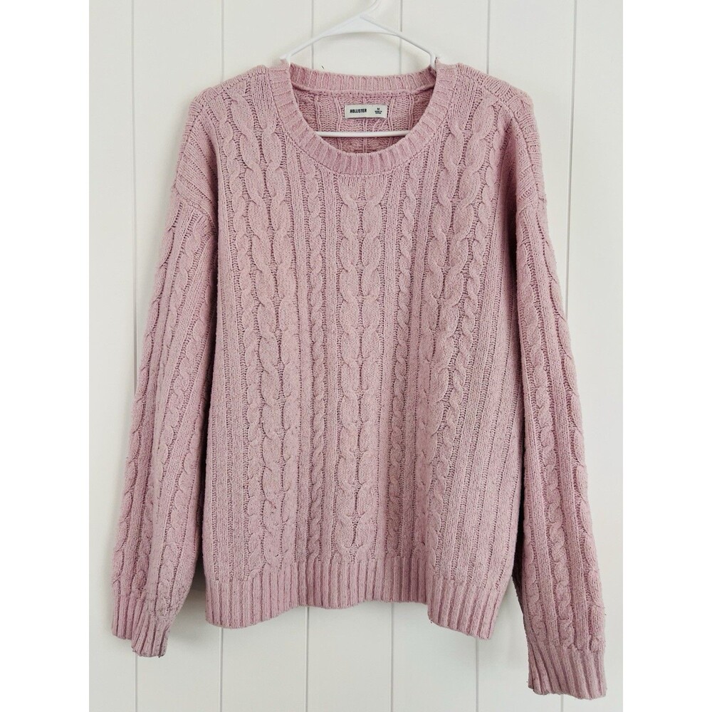 Hollister Pink Cable Knit Chunky Thick Soft Cozy Collegiate Pullover Sweater Med
